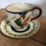 check Coloured Cockerel Aller Teacup & Saucer