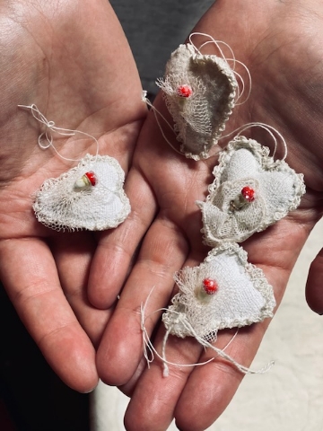 Wee Linen Hearts with Mushroom - SALE