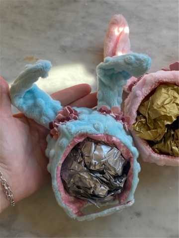 Happy Blue Bun Helmet - OOAK