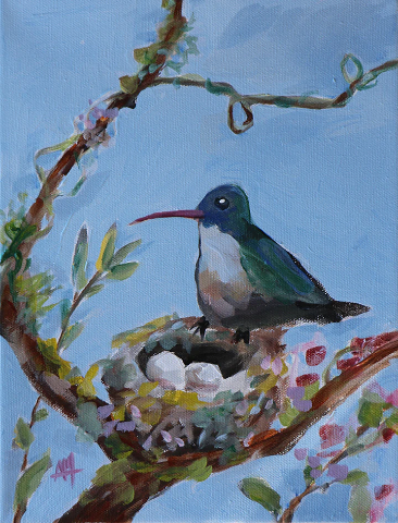 Picture of Hummingbird and Nest - 14 x 11 - SALE