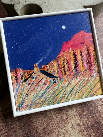 Picture of "Summer Nights Scottish Highlands" - 6x6 original art by Nikki Monaghan