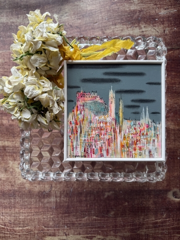 Picture of "Castle and Clouds" - 6x6 original art by Nikki Monaghan