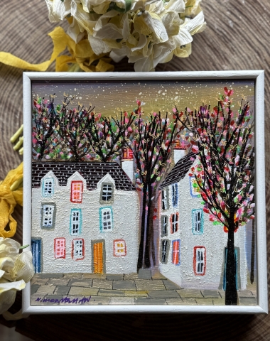 Picture of "Perthshire Cottages" - 6x6 original art by Nikki Monaghan