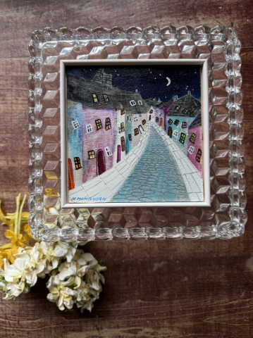 Picture of "Night on the Lane" - 6x6 original art by Nikki Monaghan