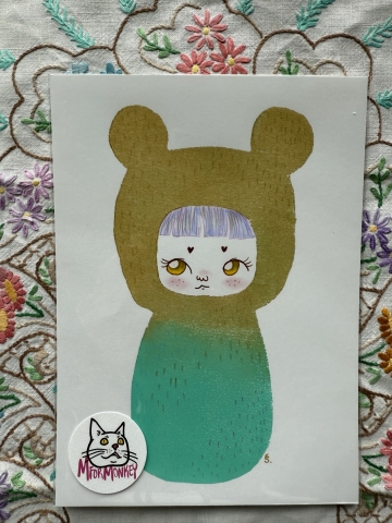 Picture of Camille Sweet Teddy  "Golden Thoughts" - original art illustration by Cor - M for Monkey 