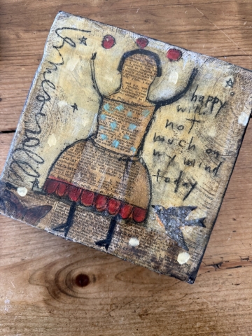 Picture of "Happy with not much..." - 6x6  Original  Painting by Laurie Meseroll - SALE