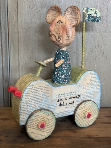 Picture of "In a Small Blue Car"-  ooak Sculpture by Julie Arkell 