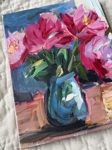 Picture of Pink Peonies Painting by Angela Moulton -  8x10